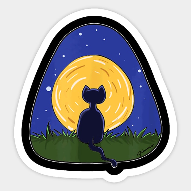 Cat And Moon Cat Lovers Artsy Full Moon Sticker by family love forever